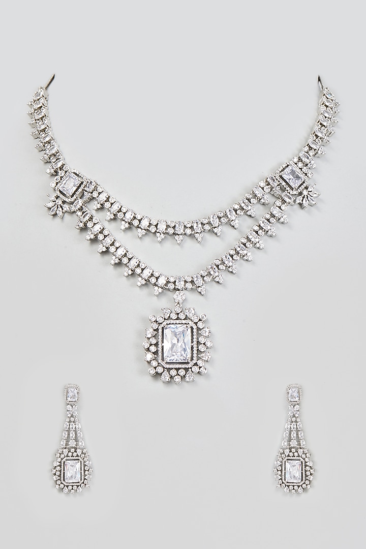 White Finish Faux Diamond Layered Necklace Set by Aster at Pernia's Pop Up Shop
