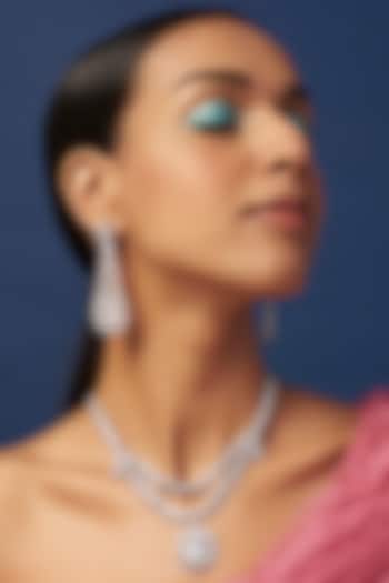 White Finish Faux Diamond Layered Necklace Set by Aster at Pernia's Pop Up Shop