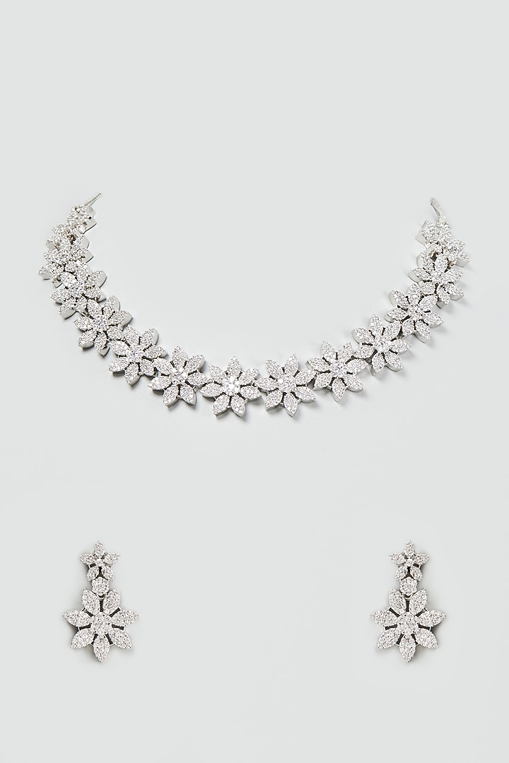 White Finish Faux Diamond Necklace Set by Aster at Pernia's Pop Up Shop