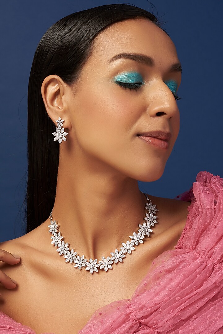 White Finish Faux Diamond Necklace Set by Aster at Pernia's Pop Up Shop