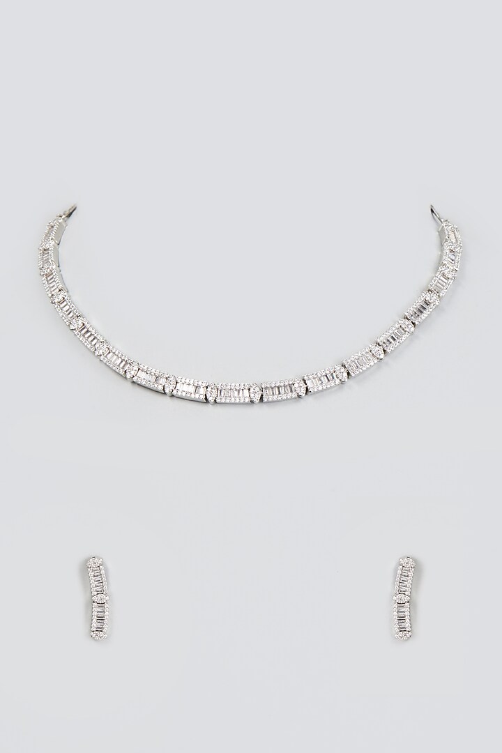 White Finish Faux Diamond Necklace Set by Aster at Pernia's Pop Up Shop