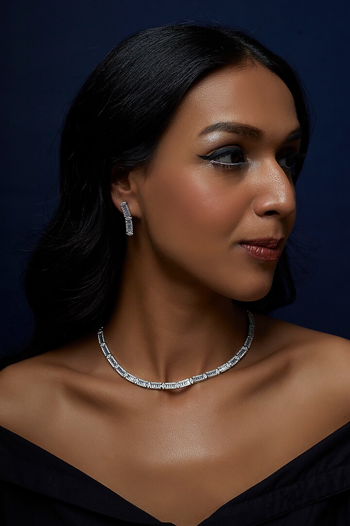 White Finish Faux Diamond Necklace Set by Aster at Pernia's Pop Up Shop