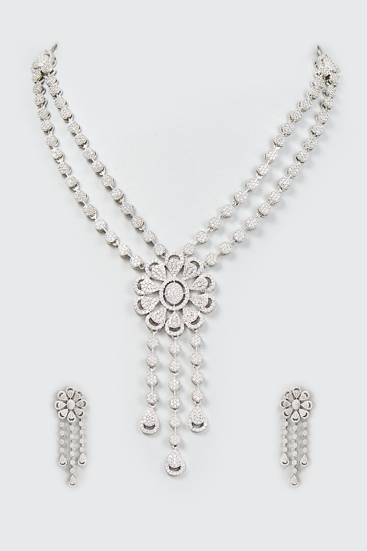 White Finish Faux Diamond Necklace Set Design by Aster at Pernia's Pop