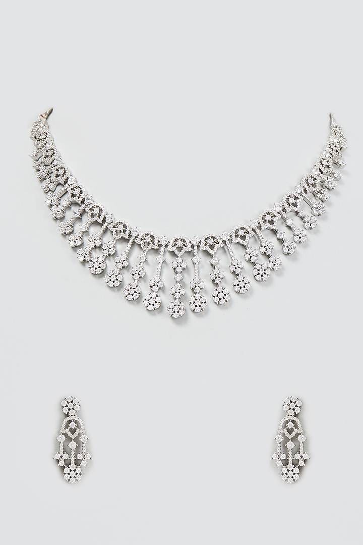 White Finish Faux Diamond Necklace Set by Aster at Pernia's Pop Up Shop