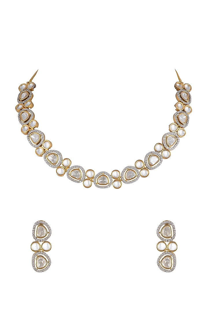 Gold Finish Kundan Necklace Set by Aster at Pernia's Pop Up Shop