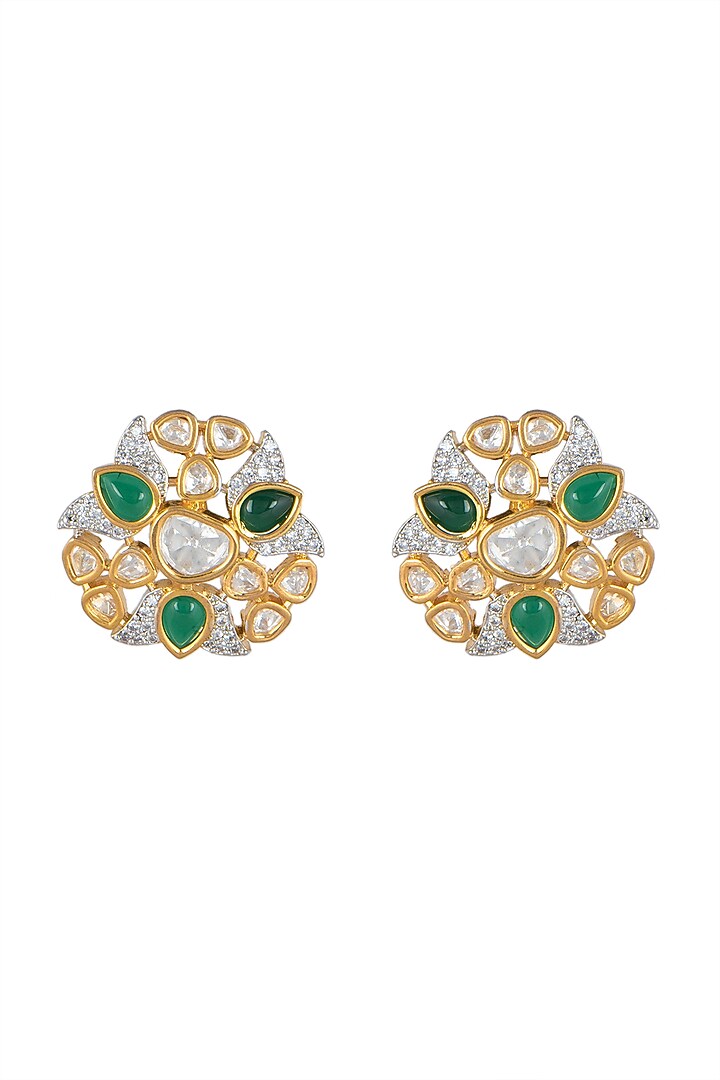 Gold Finish Green Stone Stud Earrings by Aster at Pernia's Pop Up Shop