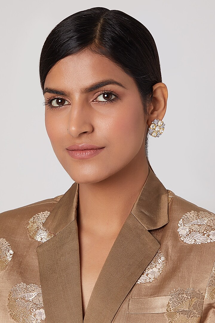 Gold Finish Kundan Stud Earrings by Aster at Pernia's Pop Up Shop