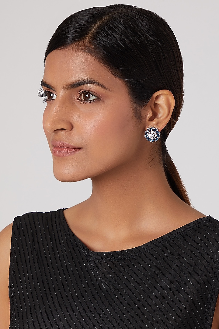 White Finish Diamond Stud Earrings by Aster at Pernia's Pop Up Shop