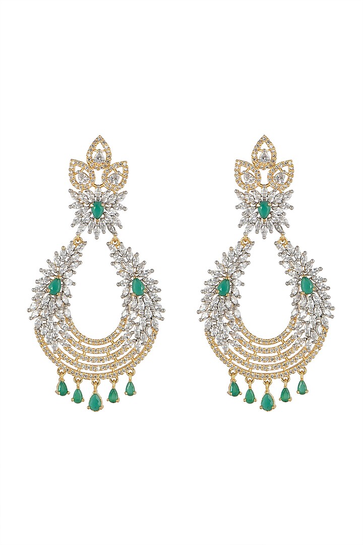 Gold Finish Diamond & Stone Earrings by Aster at Pernia's Pop Up Shop