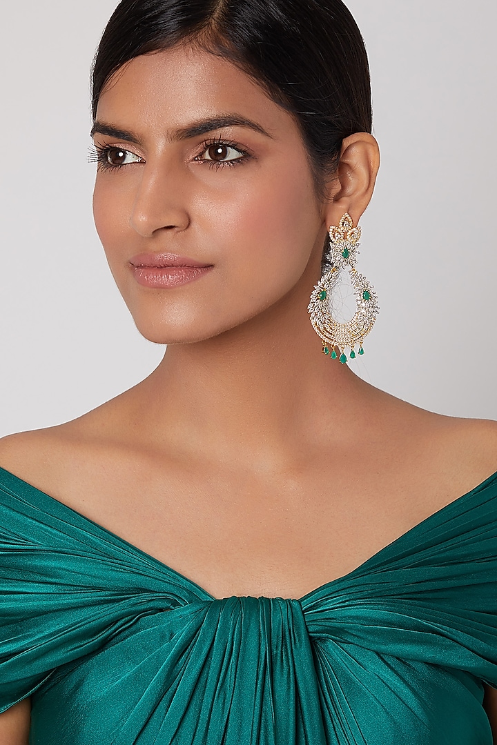Gold Finish Diamond & Stone Earrings by Aster