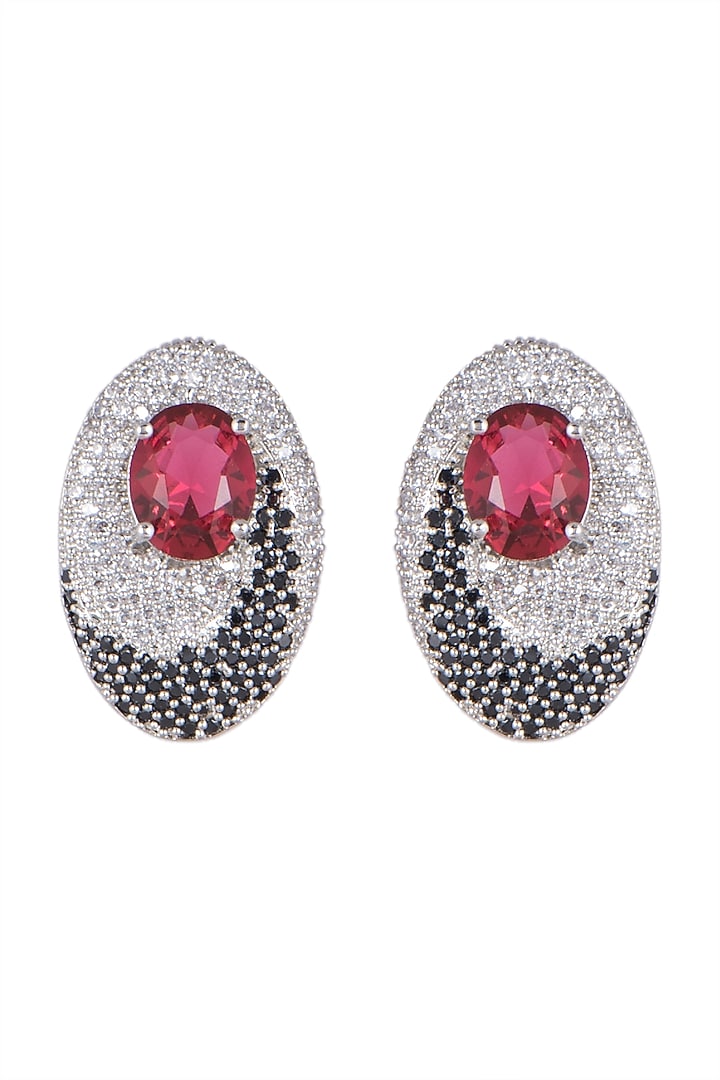 White Finish Diamond & Stone Stud Earrings by Aster at Pernia's Pop Up Shop