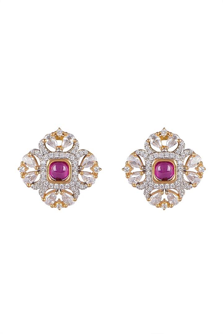 Gold Finish Diamond Stud Earrings by Aster at Pernia's Pop Up Shop