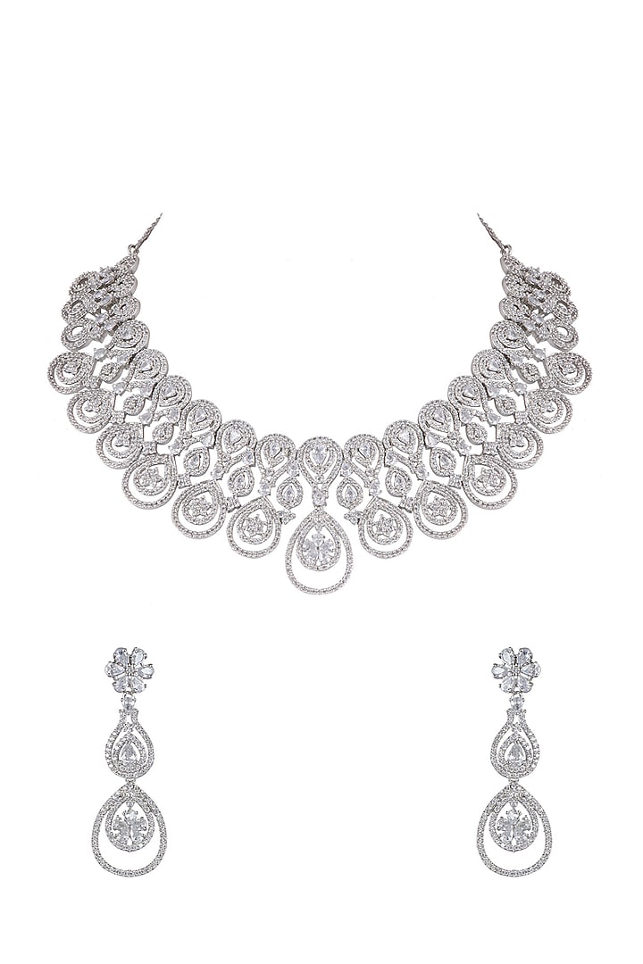White Finish Diamond Necklace Set by Aster at Pernia's Pop Up Shop