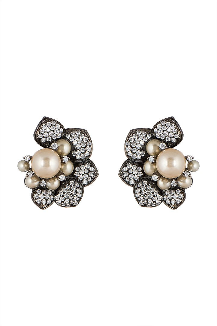 Black Rhodium Finish Stud Earrings by Aster at Pernia's Pop Up Shop