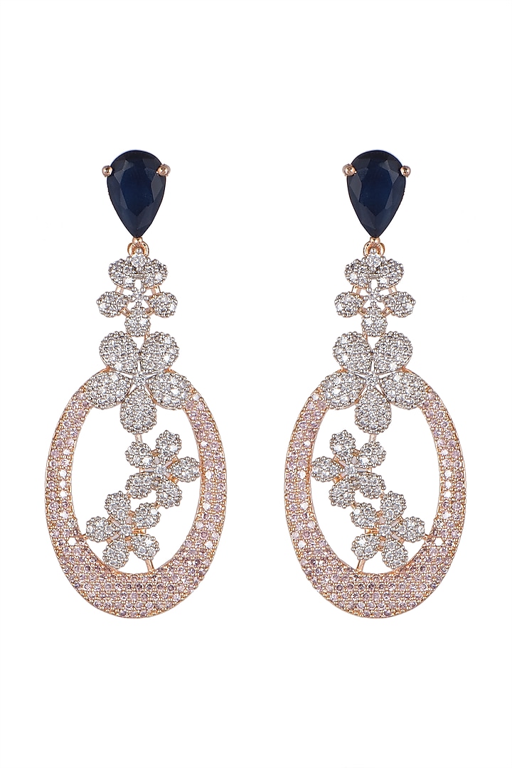 Rose Gold Finish Blue Stone Earrings by Aster at Pernia's Pop Up Shop