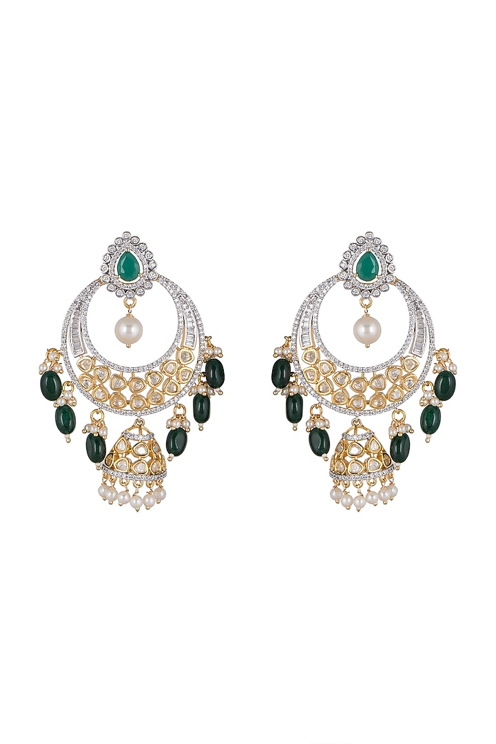 Gold Finish Diamond Chandbali Jhumka Earrings by Aster at Pernia's Pop Up Shop