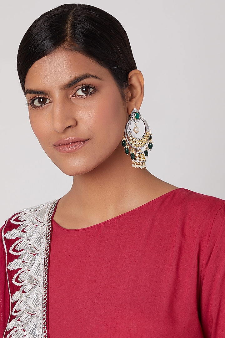 Gold Finish Diamond Chandbali Jhumka Earrings by Aster