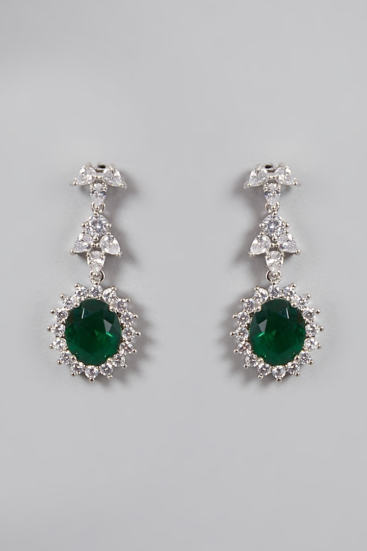 White Finish Green Stone & Diamond Necklace Set Design by Aster at