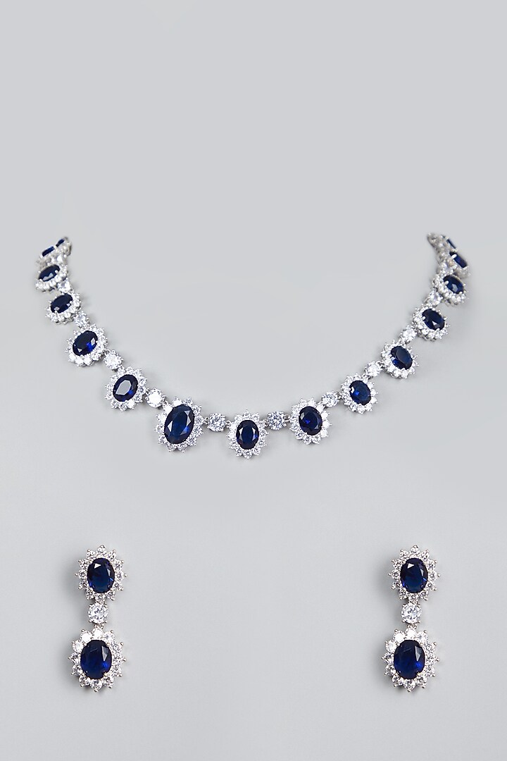White Finish Sapphire Necklace Set by Aster at Pernia's Pop Up Shop
