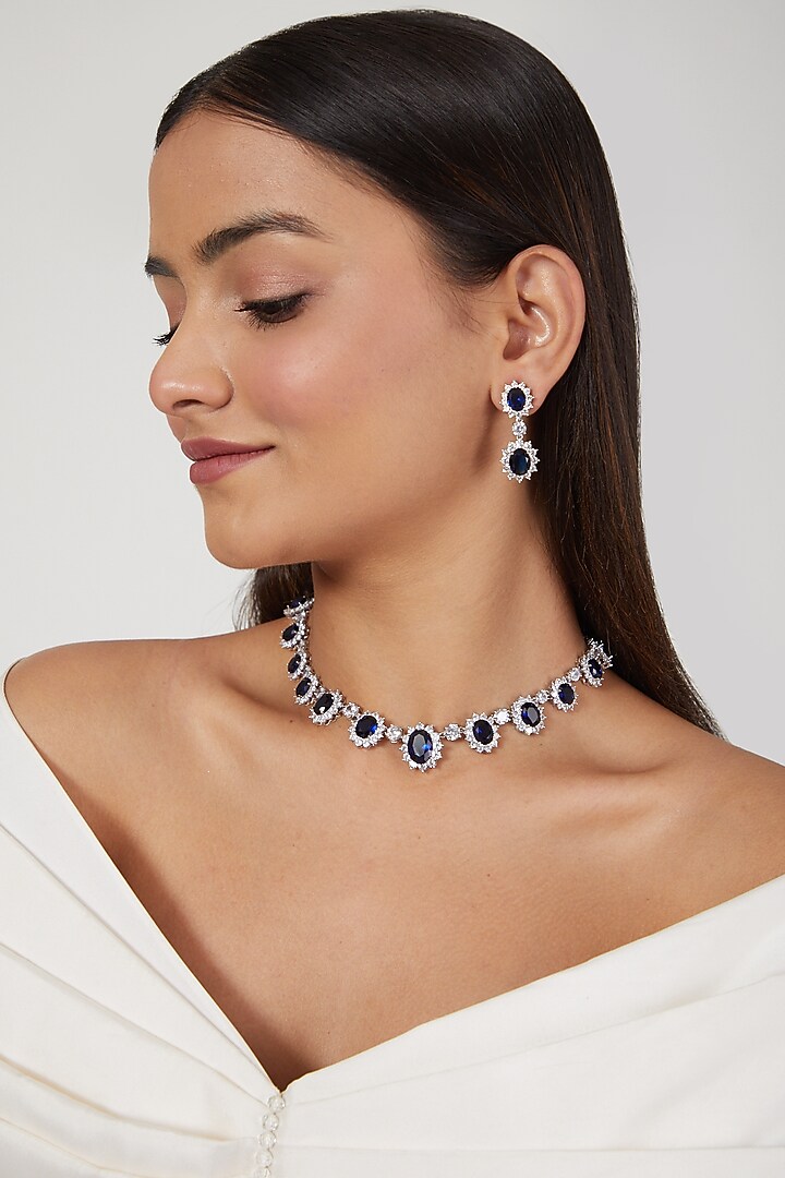White Finish Sapphire Necklace Set by Aster at Pernia's Pop Up Shop