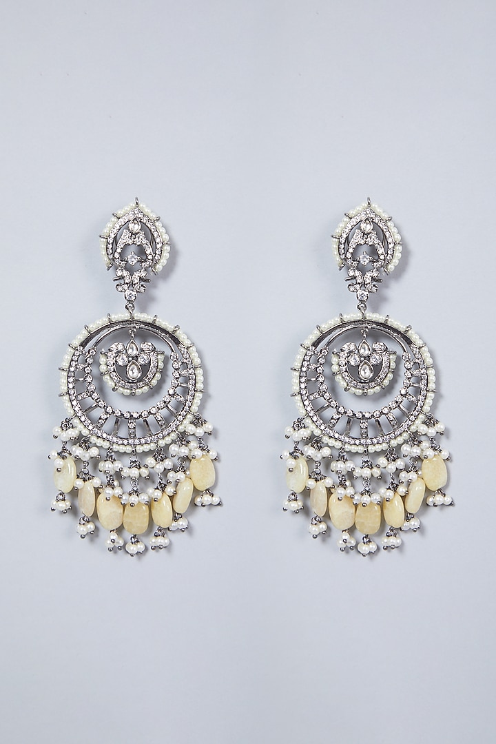 Black Rhodium Finish Pearl & Diamond Earrings by Aster at Pernia's Pop Up Shop