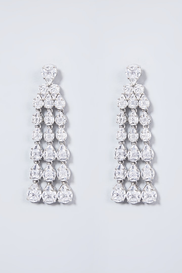 White Finish Earrings With Diamonds by Aster at Pernia's Pop Up Shop
