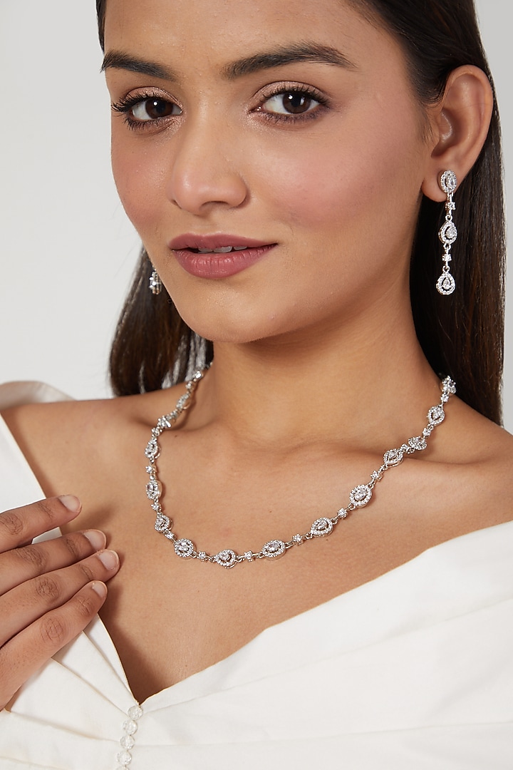 White Finish Diamond Long Necklace Set by Aster at Pernia's Pop Up Shop