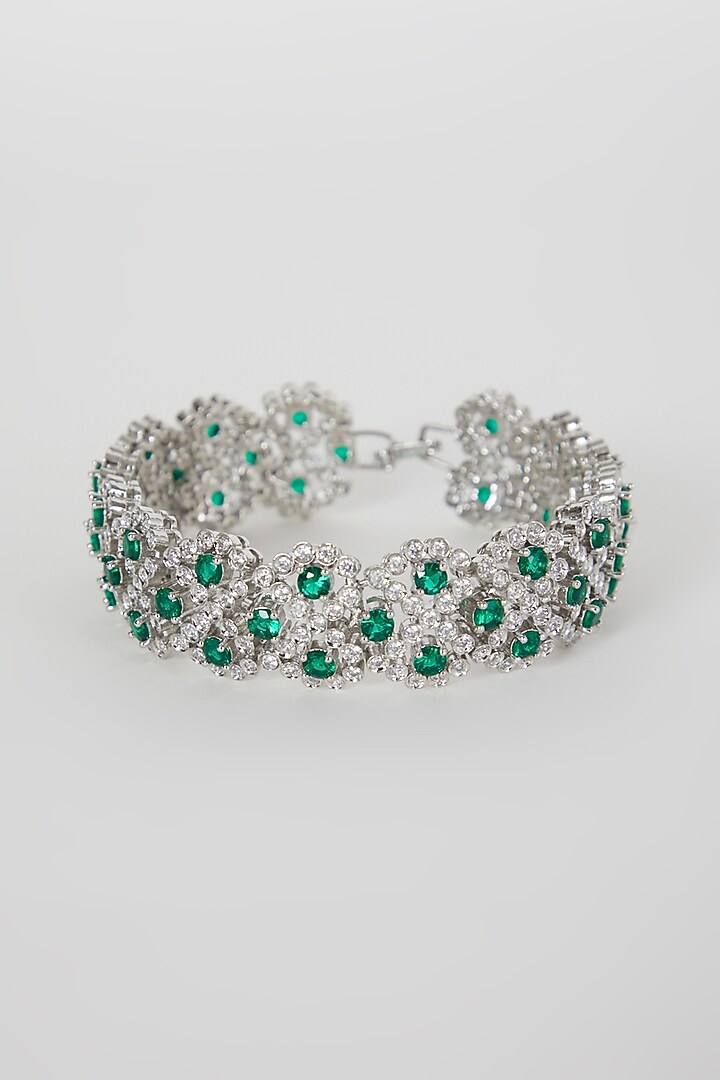 White Finish Green Stone & Diamond Bracelet by Aster at Pernia's Pop Up Shop