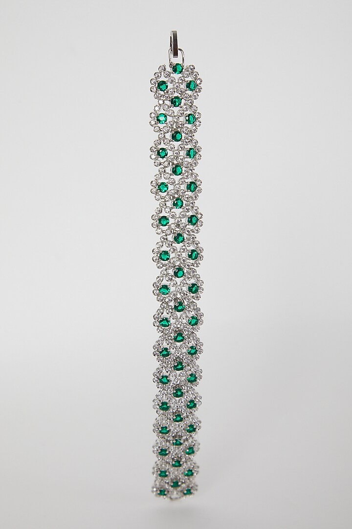 White Finish Green Stone & Diamond Bracelet by Aster at Pernia's Pop Up Shop
