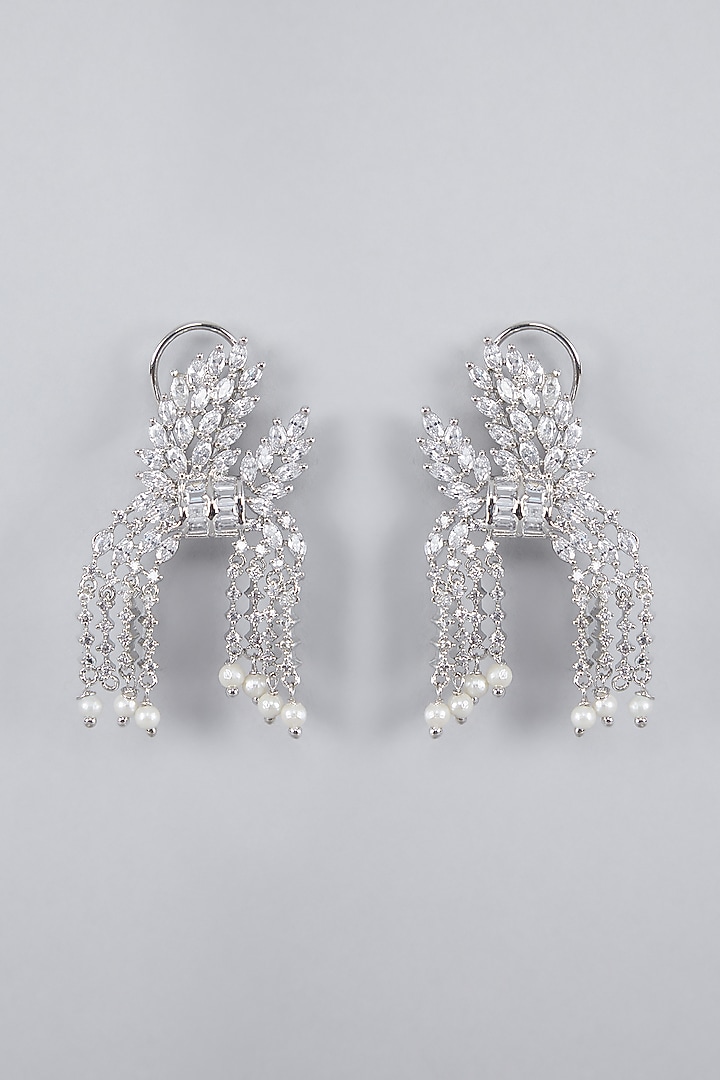 Silver Finish Diamond Dangler Earrings by Aster at Pernia's Pop Up Shop