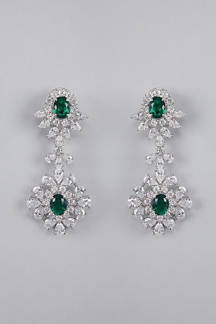 Silver Finish Green Zircon Dangler Earrings by Aster