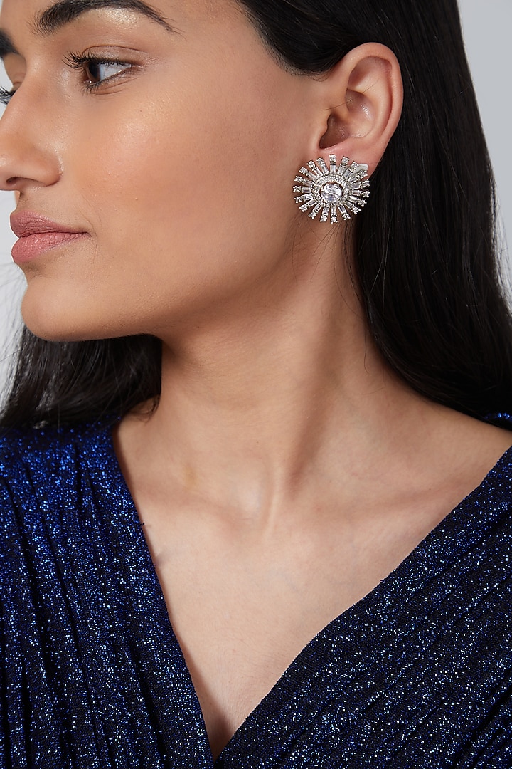 Silver Finish Zircon Stud Earrings by Aster at Pernia's Pop Up Shop