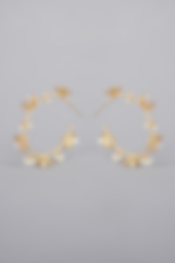 Gold Finish Pearls Hoop Earrings by Aster