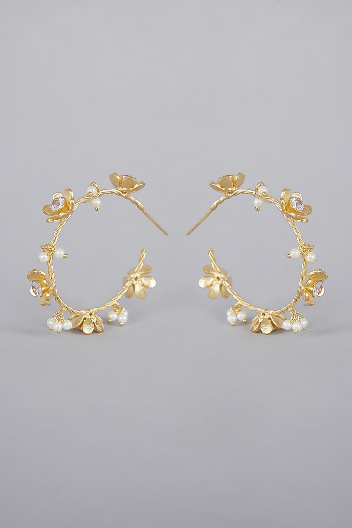 Gold Finish Pearls Hoop Earrings by Aster at Pernia's Pop Up Shop