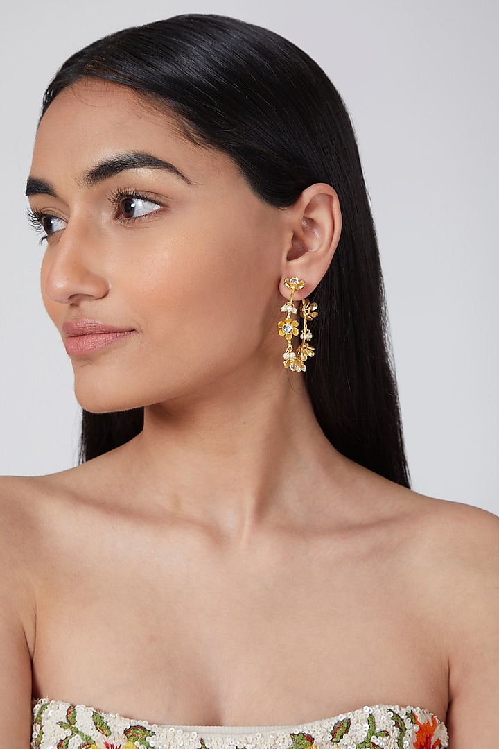 Gold Finish Pearls Hoop Earrings by Aster