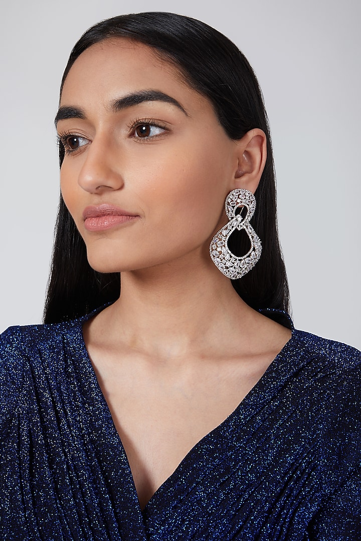 Silver Finish Zircon Earrings by Aster