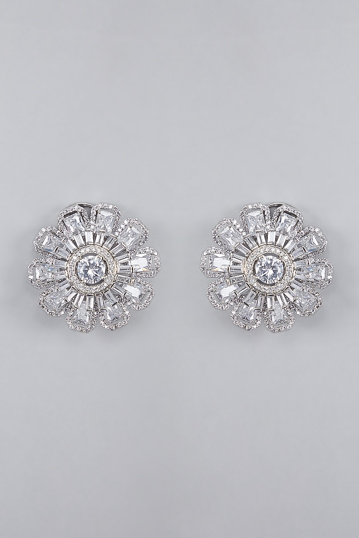 Silver Finish Zircon Stud Earrings by Aster at Pernia's Pop Up Shop