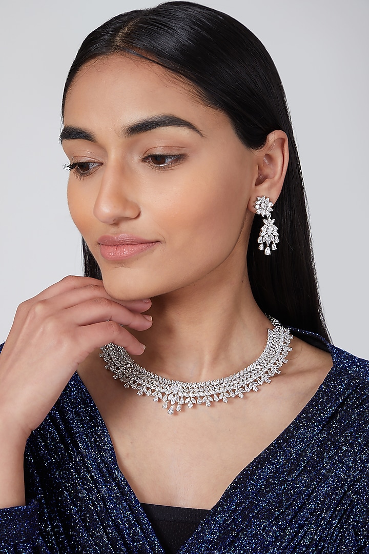 Silver Finish Zircon Necklace Set by Aster at Pernia's Pop Up Shop