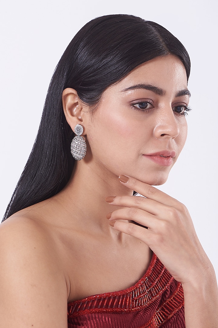 White Finish Zircon Earrings by Aster at Pernia's Pop Up Shop
