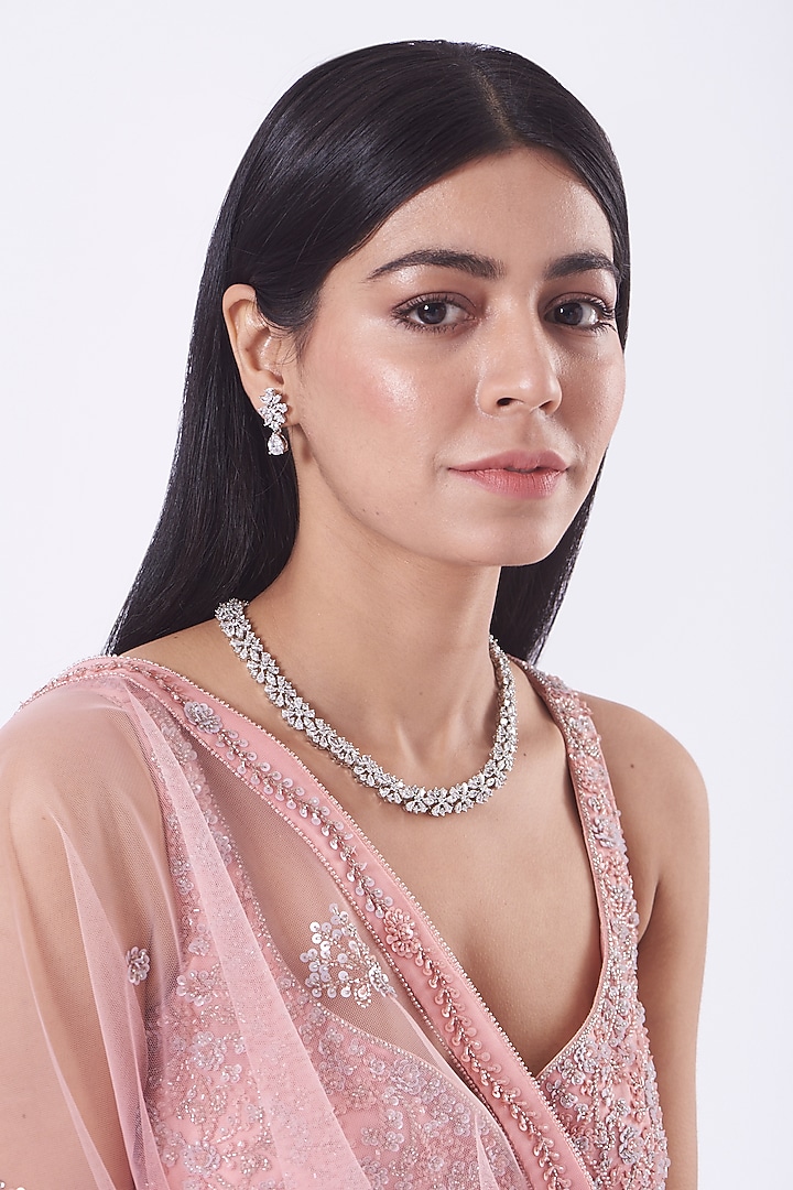 White Finish Faux Diamond Necklace Set by Aster at Pernia's Pop Up Shop