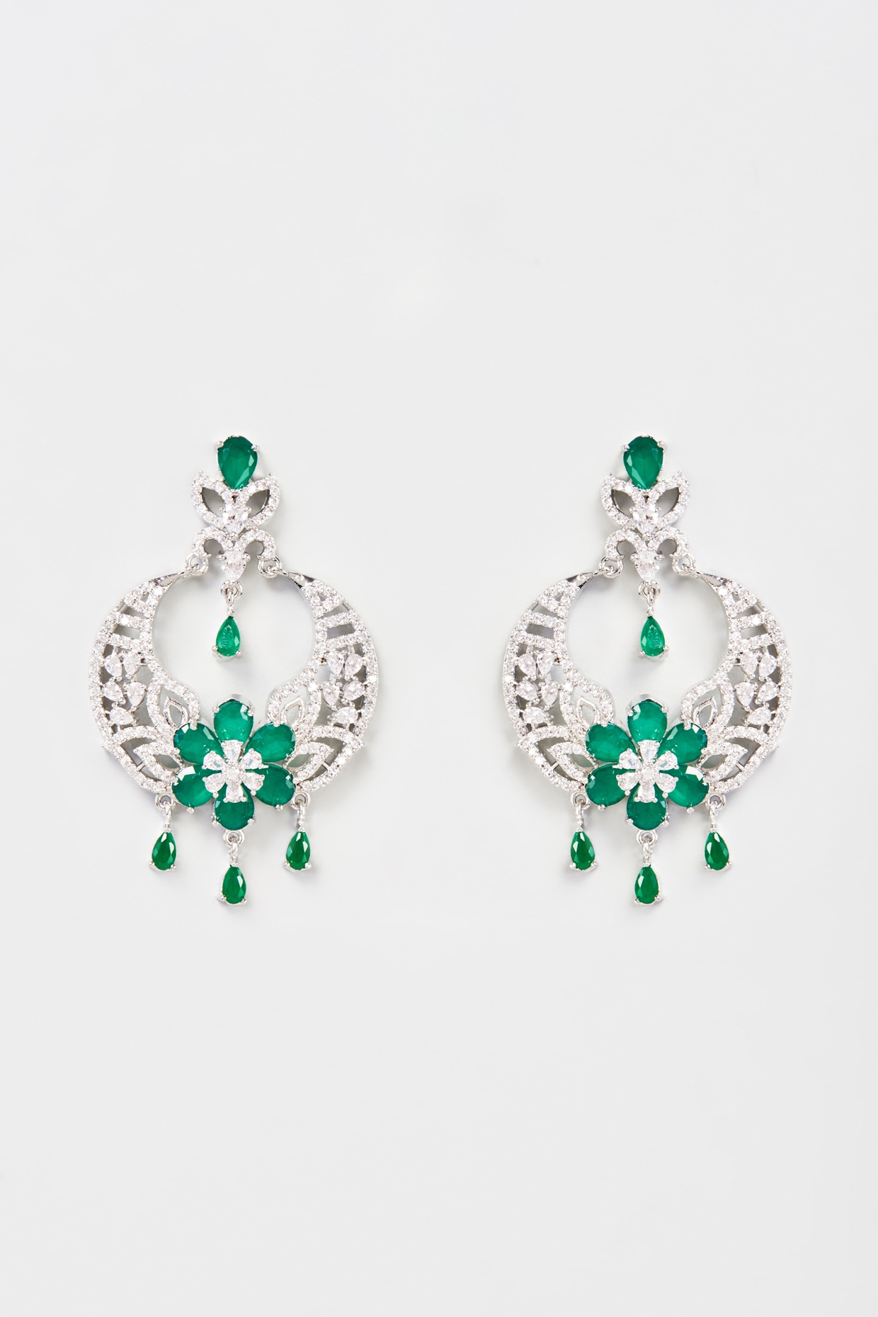 Silver Zirconia Chandbali Earrings With Pearls | Ajnaa Jewels