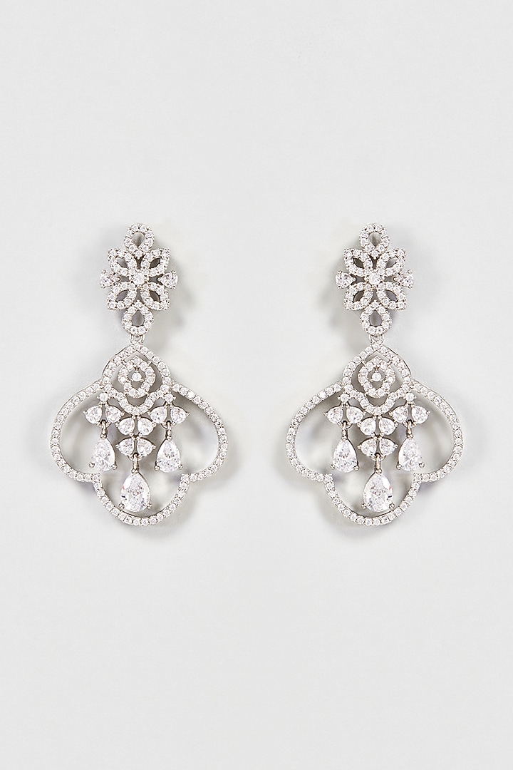 White Finish Faux Diamond Dangler Earrings by Aster at Pernia's Pop Up Shop