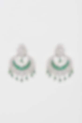 White Finish Faux Diamond & Emerald Chandbali Earrings by Aster