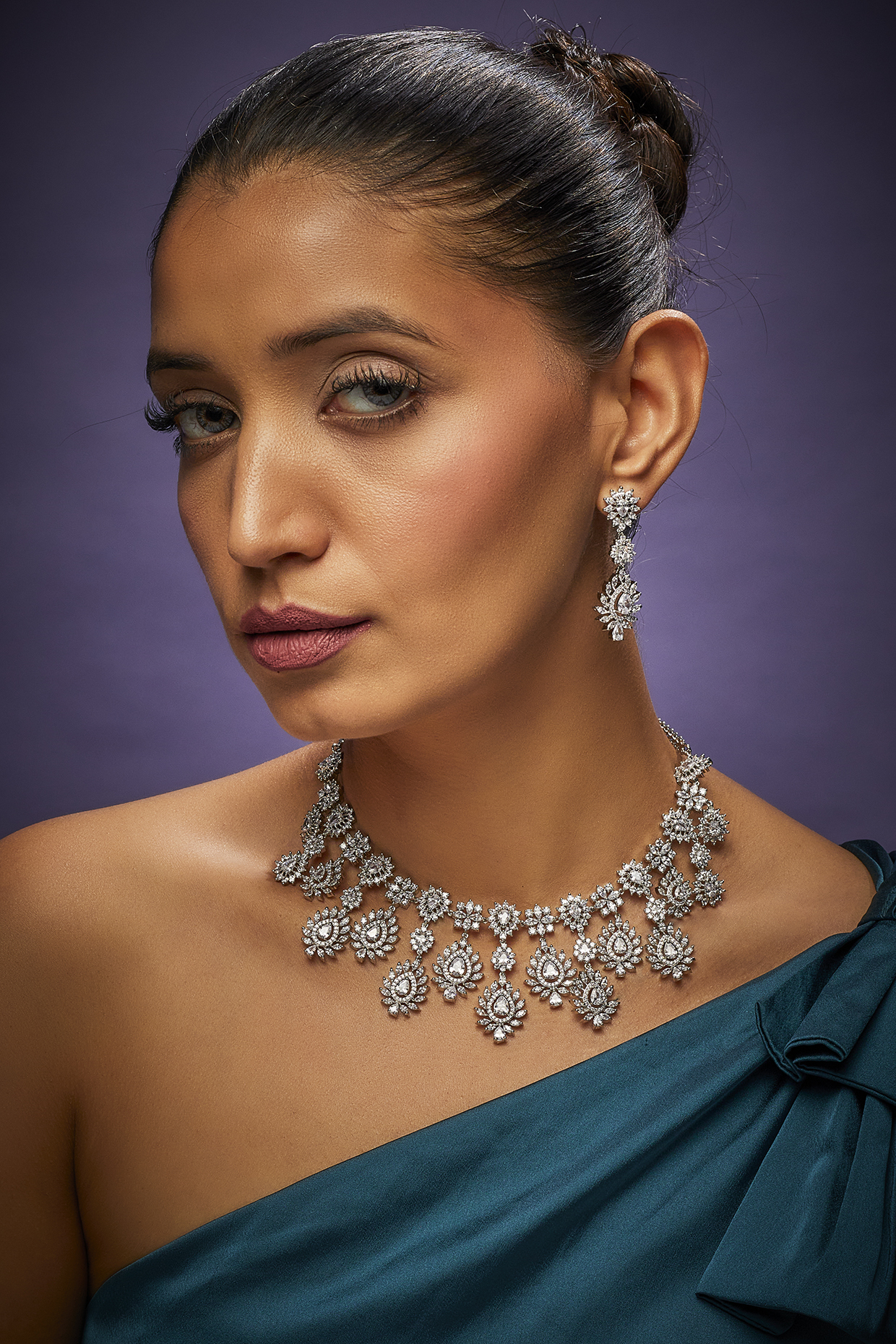 White Finish Faux Diamond Necklace Set by Aster at Pernia's Pop Up Shop