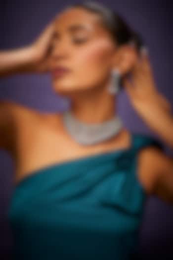 White Finish Faux Diamond & Blue Synthetic Stone Choker Necklace Set by Aster at Pernia's Pop Up Shop