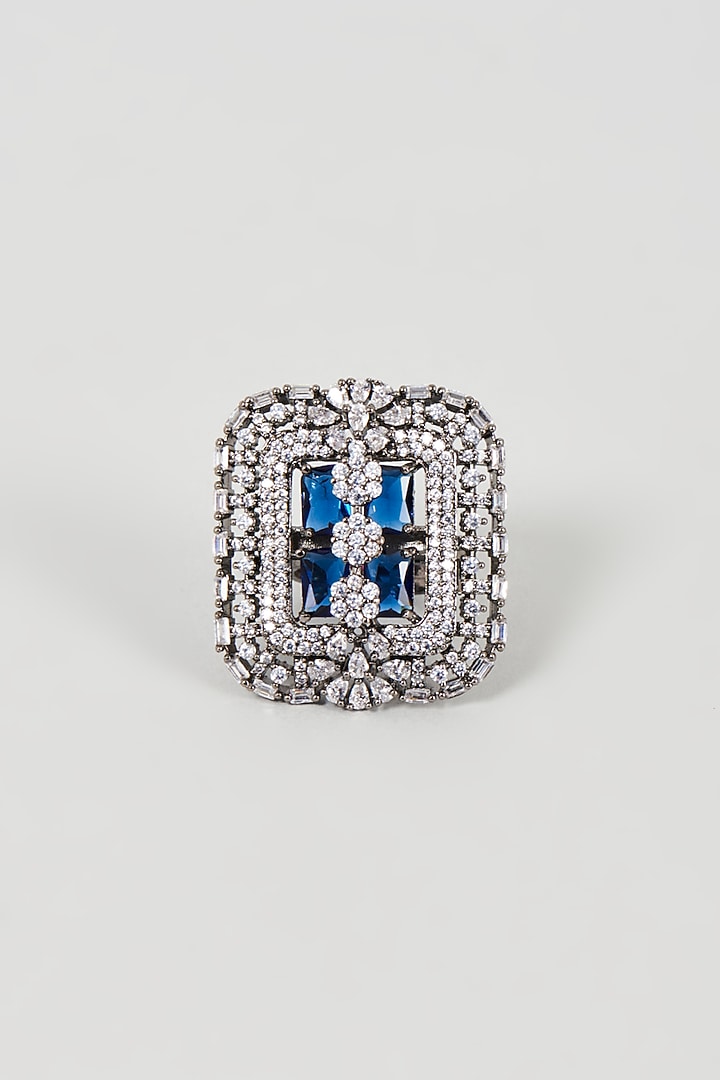 White Finish Faux Diamond & Blue Synthetic Stone Ring by Aster at Pernia's Pop Up Shop