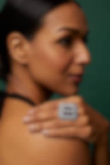 White Finish Faux Diamond & Blue Synthetic Stone Ring by Aster at Pernia's Pop Up Shop