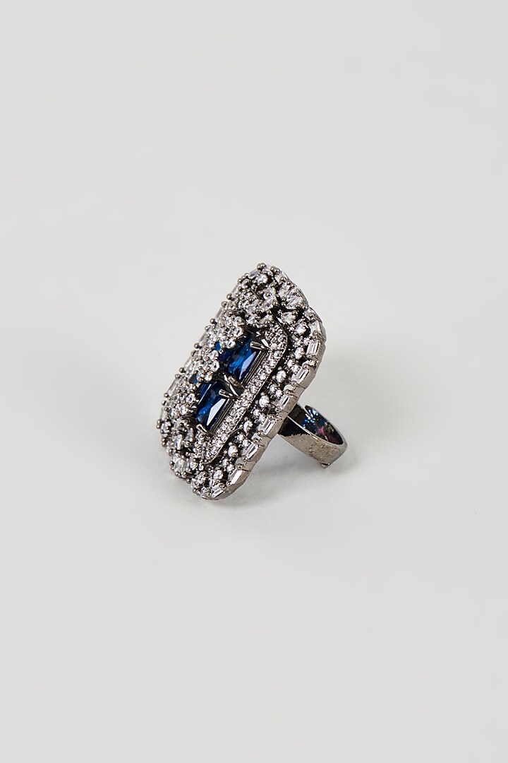 White Finish Faux Diamond & Blue Synthetic Stone Ring by Aster at Pernia's Pop Up Shop