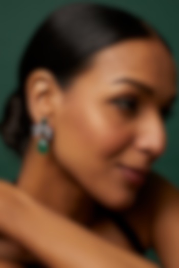 White Finish Faux Diamond & Green Stone Dangler Earrings by Aster at Pernia's Pop Up Shop