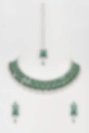 White Finish White & Green Faux Diamond Necklace Set by Aster at Pernia's Pop Up Shop